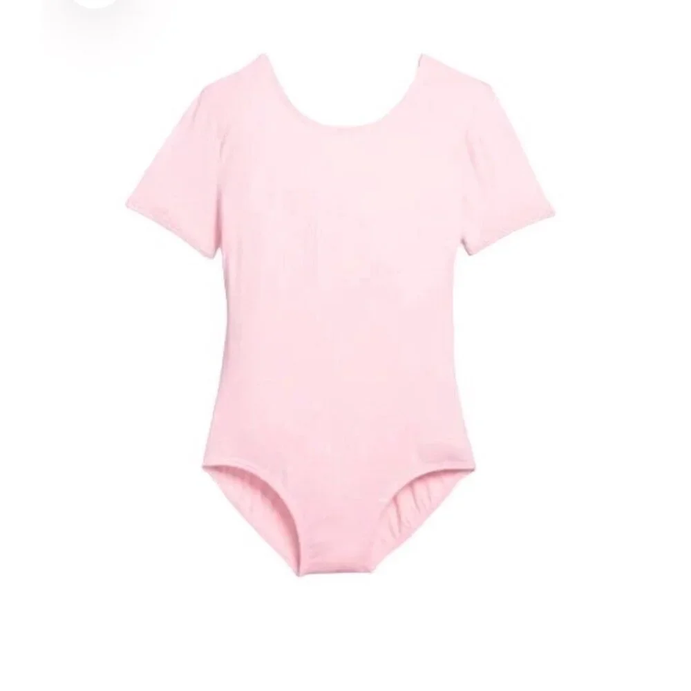 Danskin Childs L 12-14 Leotard Petal Pink Short Sleeve Scoop Neck Dance